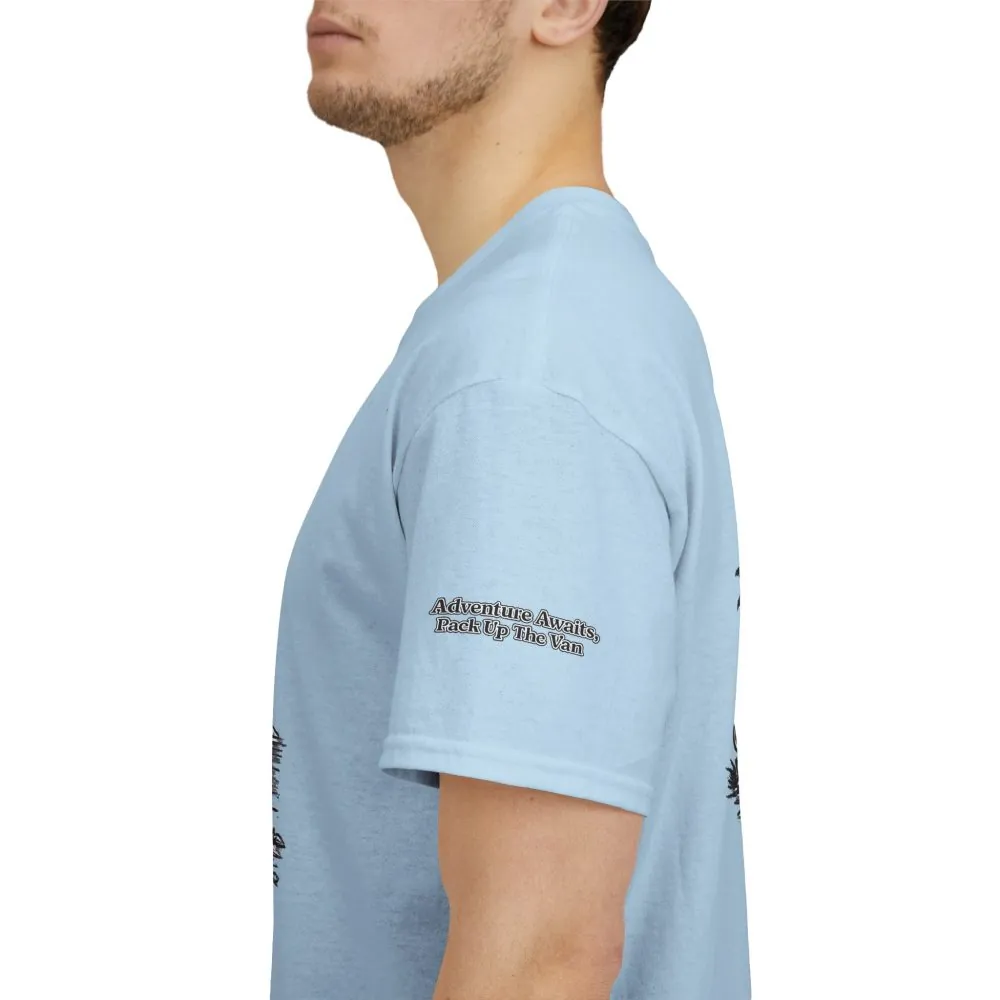 Unisex Heavy Cotton Tee — "Adventure Awaits,Pack Up The Van" Design Minimal-Line