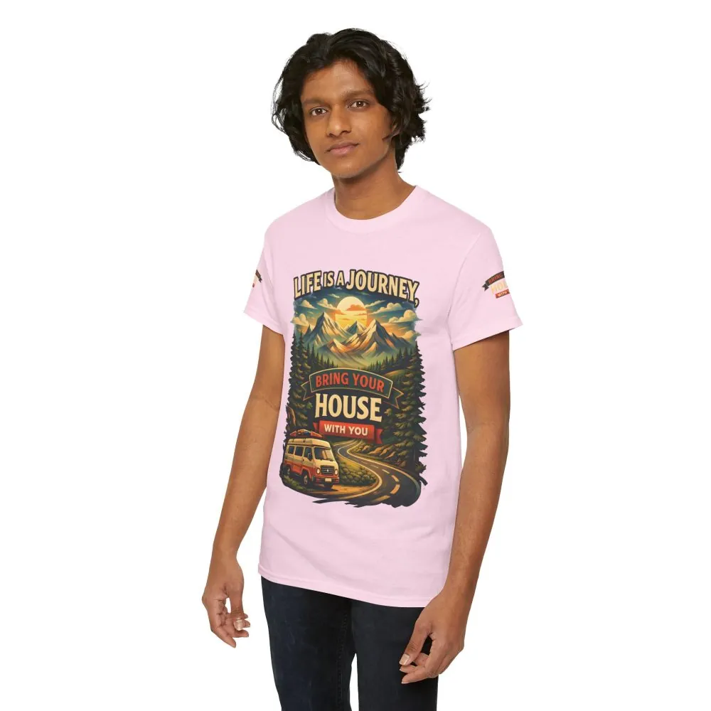 Unisex Heavy Cotton Tee — "Live Is A Journey-Bring Your House With You" Design Scenic-Line