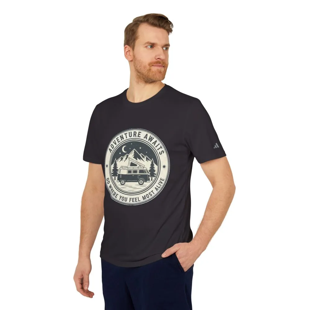 T-Shirt(Adidas) - 'Adventure Awaits-Go Where You Feel Most Alive' (Only Front printed)