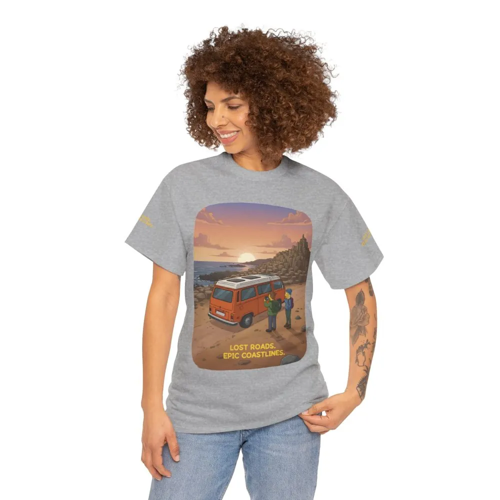 Unisex Heavy Cotton Tee — "Lost Roads Epic Coastlines" Design Sitcom-Line