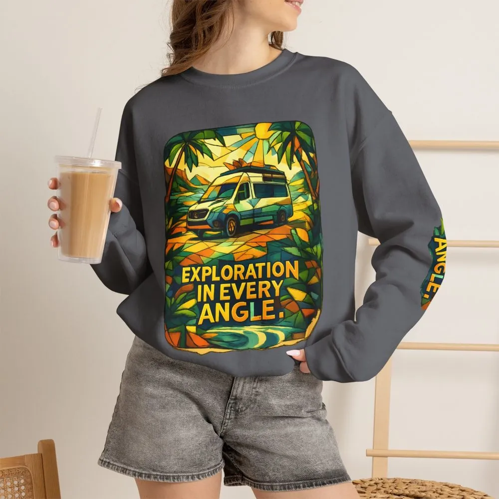 Unisex Heavy Blend™ Crewneck Sweatshirt — "Exploration In Every Angle" Design Cubic-Line