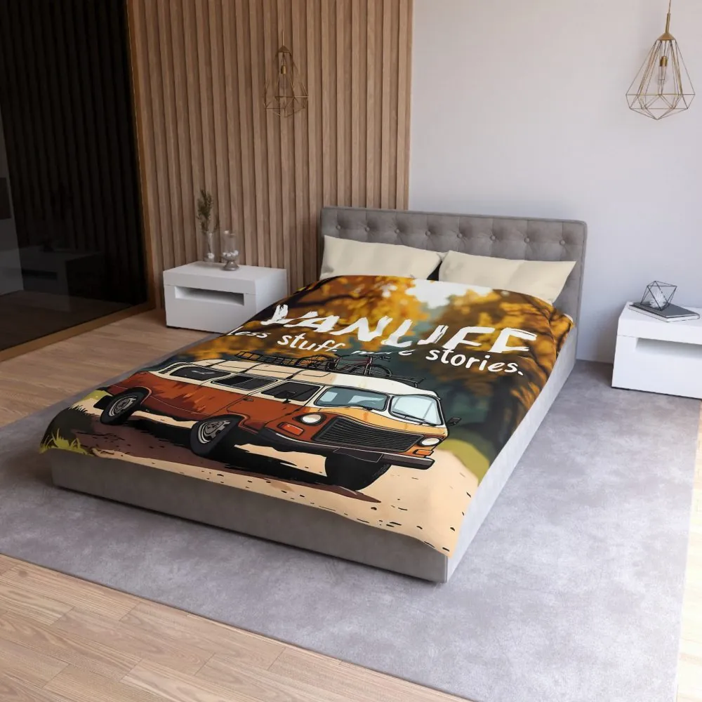 Duvet Cover — "Vanlife Less Stuff, More Stories" Retro Camper Bedding