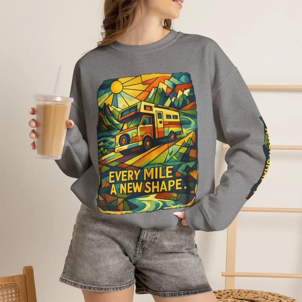 16070016358417117472_2048.jpeg Unisex Heavy Blend™ Crewneck Sweatshirt — "Every Mile A New Shape" Design Cubic-Line