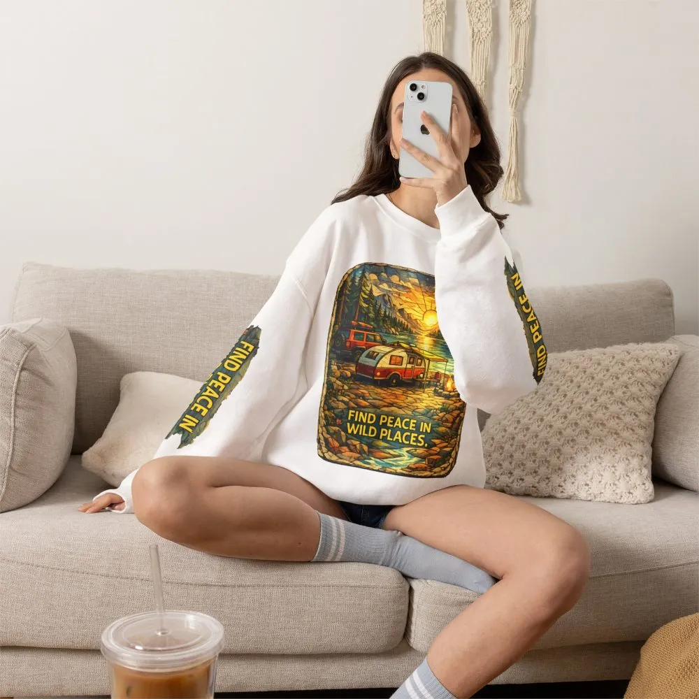 Unisex Heavy Blend™ Crewneck Sweatshirt — "Find Peace In Wild Places" Design Cubic-Line