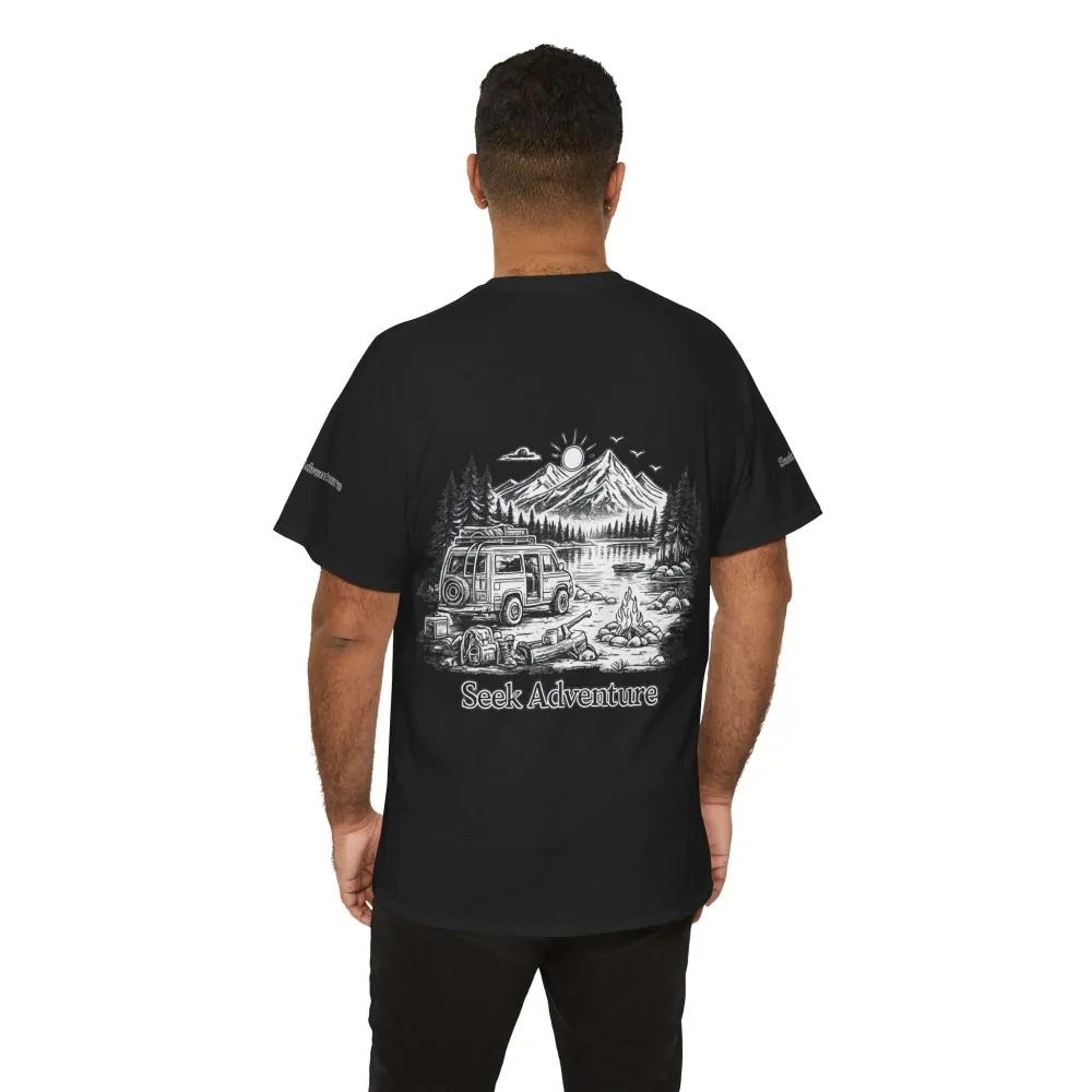 Unisex Heavy Cotton Tee — "Seek Adventure" Design Minimal-Line