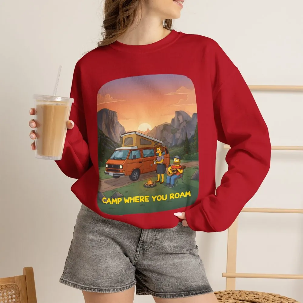 Unisex Heavy Blend™ Crewneck Sweatshirt — "Camp Where You Roam" Design Sitcom-Line