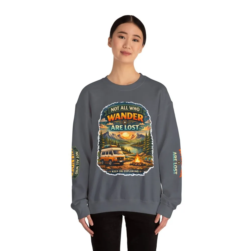 16081004964632381480_2048.jpeg Unisex Heavy Blend™ Crewneck Sweatshirt — "Not All Who Wander Are Lost" Design Scenic-Line