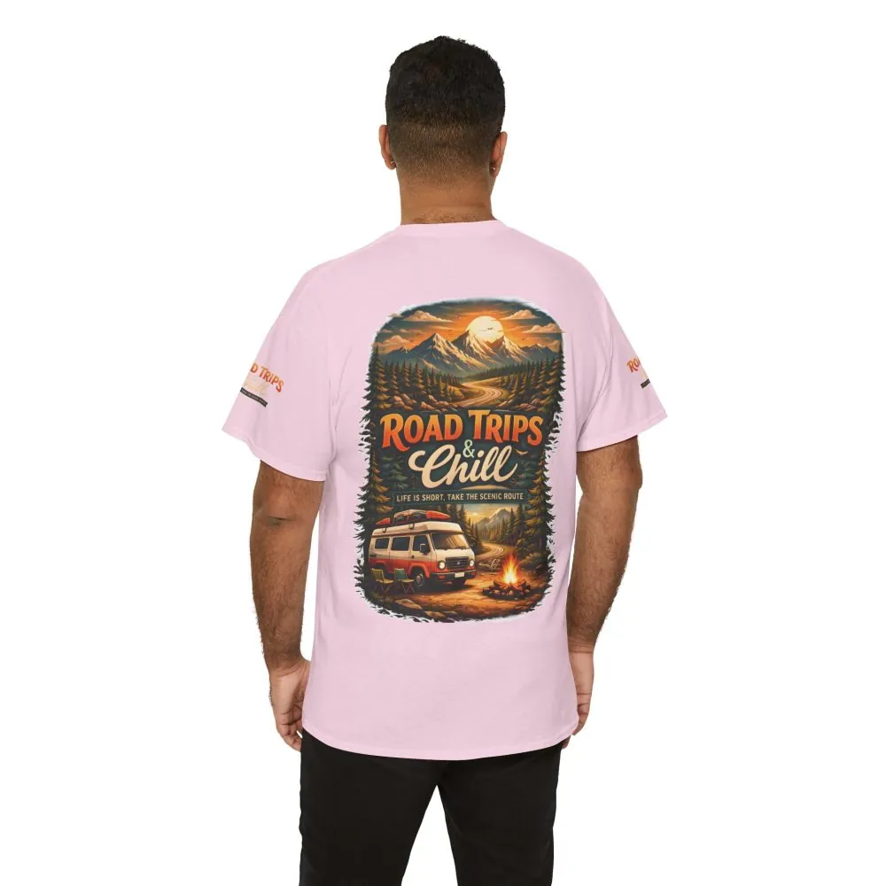Unisex Heavy Cotton Tee — "Road Trips & Chill" Design Scenic-Line