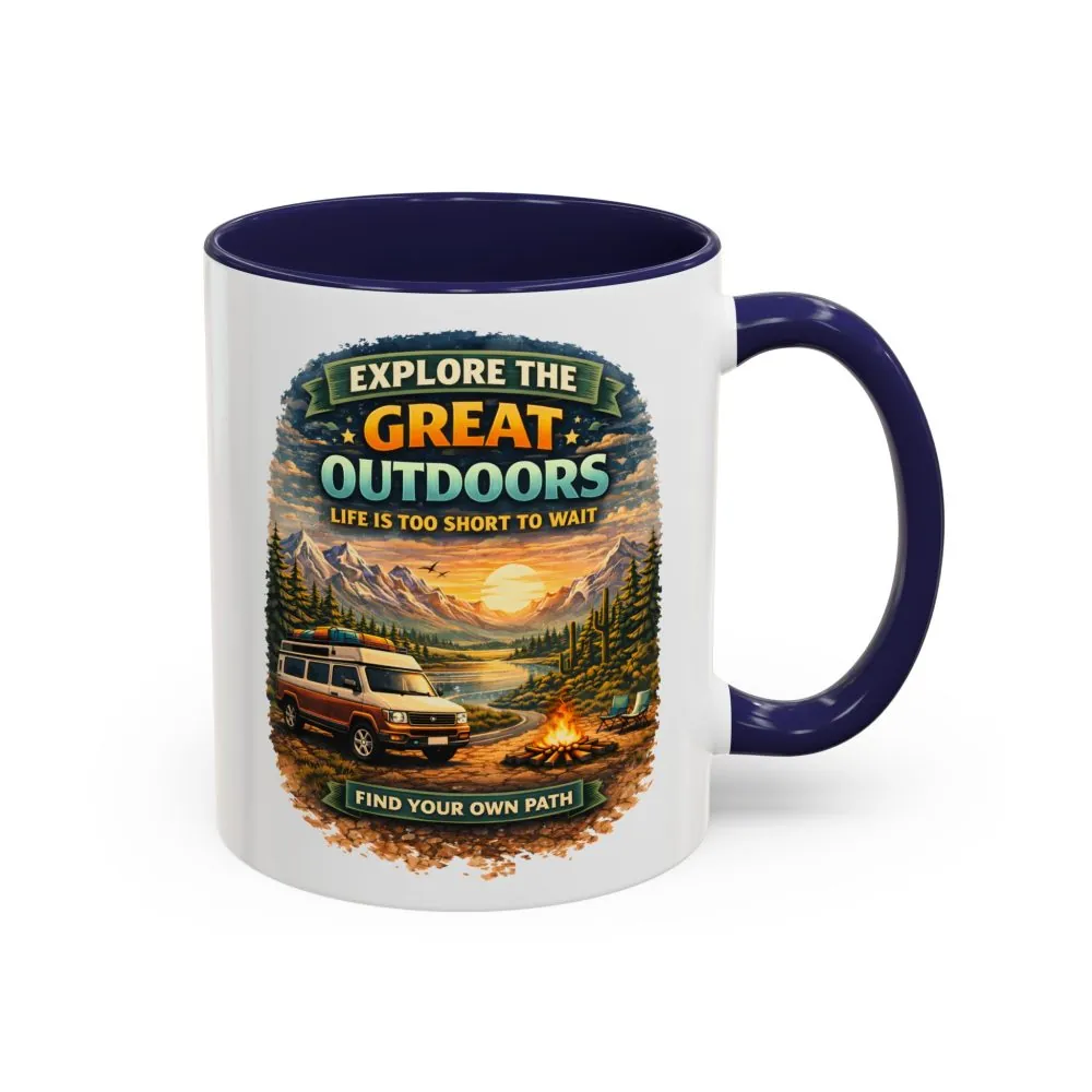 Accent Coffee Mug (11, 15oz) — "Explore The Great Outdoors" Design Scenic-Line