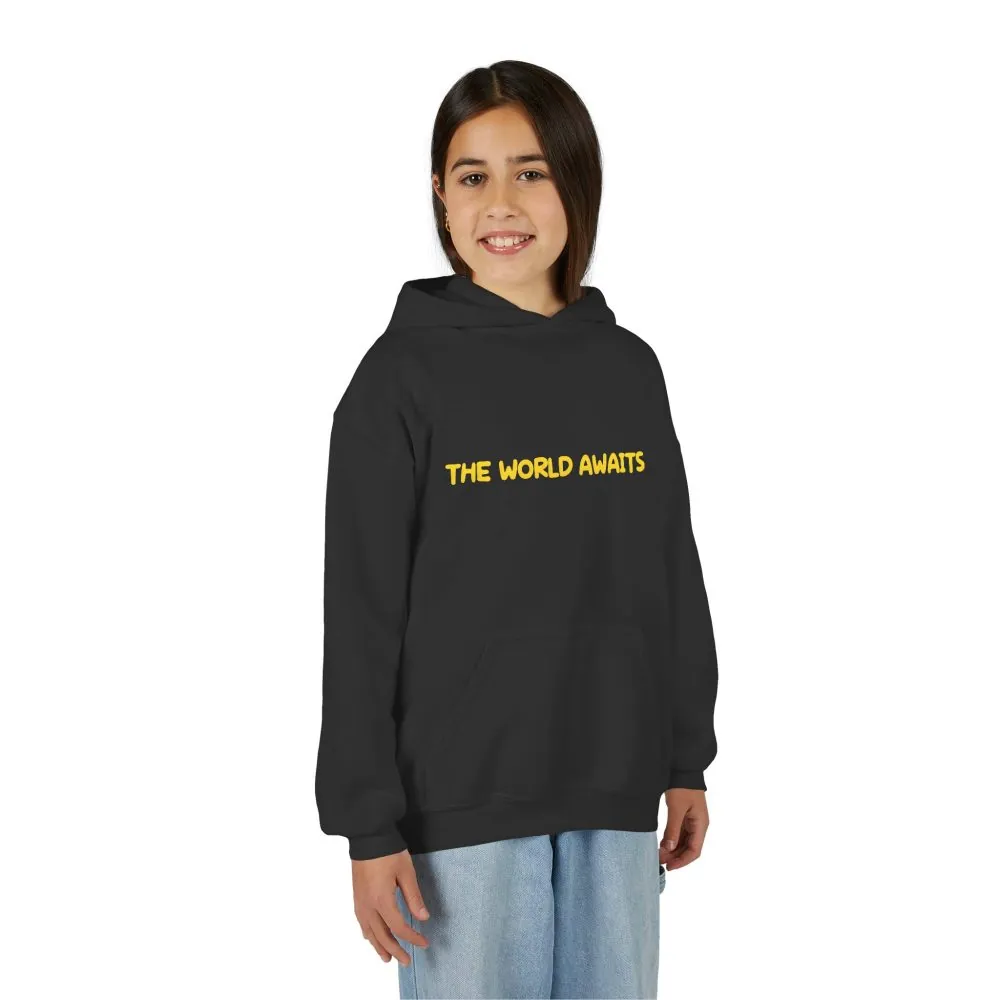 Youth Hoodie(Gildan) – "The World Awaits" (Design Sitcom-Line)