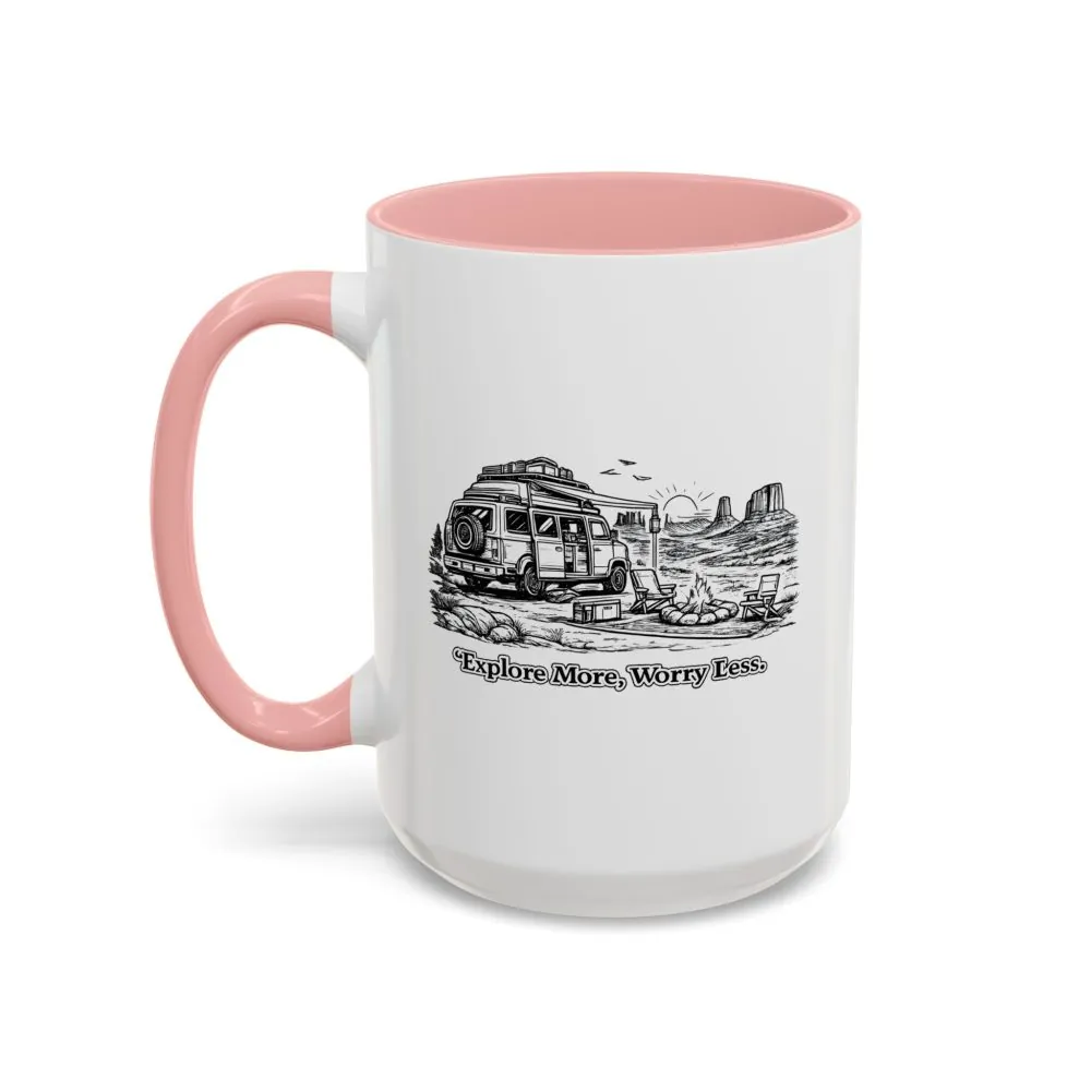 Accent Coffee Mug (11, 15oz) — "Explore More Worry Less" Design Minimal-Line