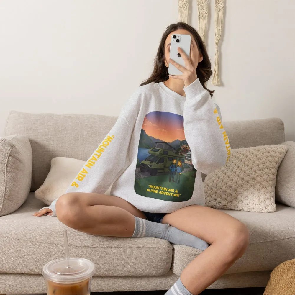 Unisex Heavy Blend™ Crewneck Sweatshirt — "Mountain Air And Alpine Adventure"" Design Sitcom-Line