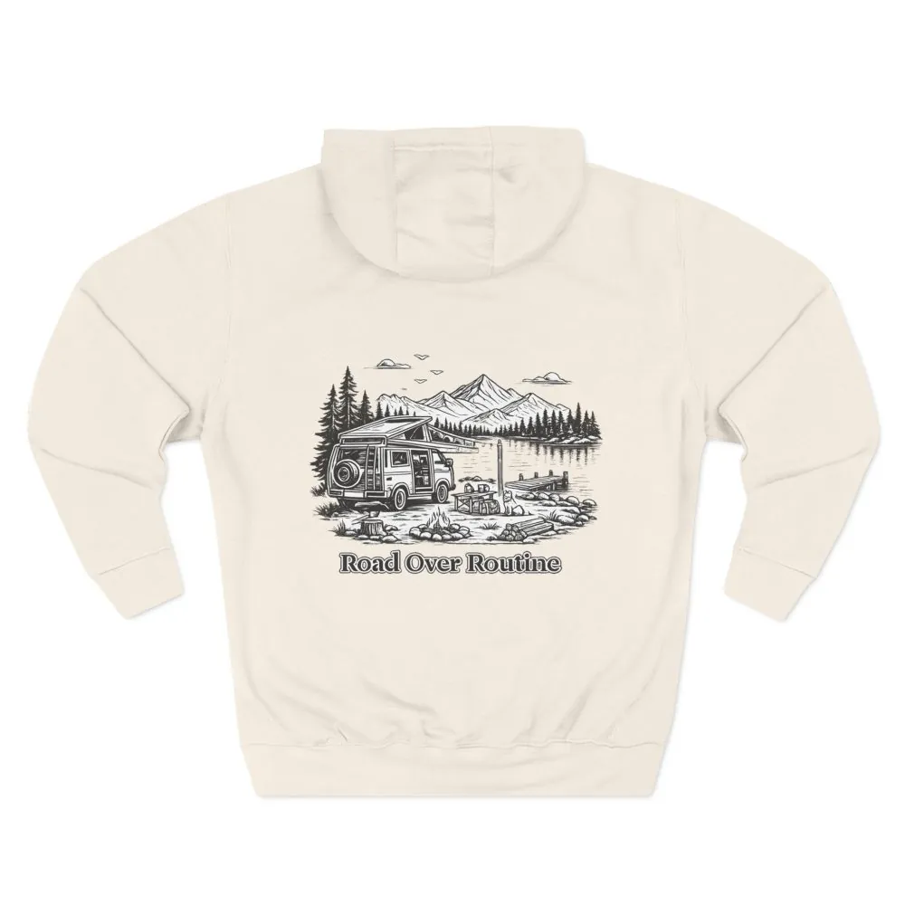 16106629694461829089_2048.jpeg Three-Panel Fleece Hoodie - "Road Over Routine" Design Minimal-Line