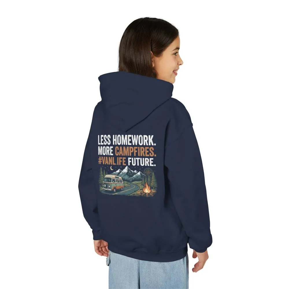 Youth Hoodie(Gildan) – Less Worry, More Campfires #VanLife Adventure Pullover