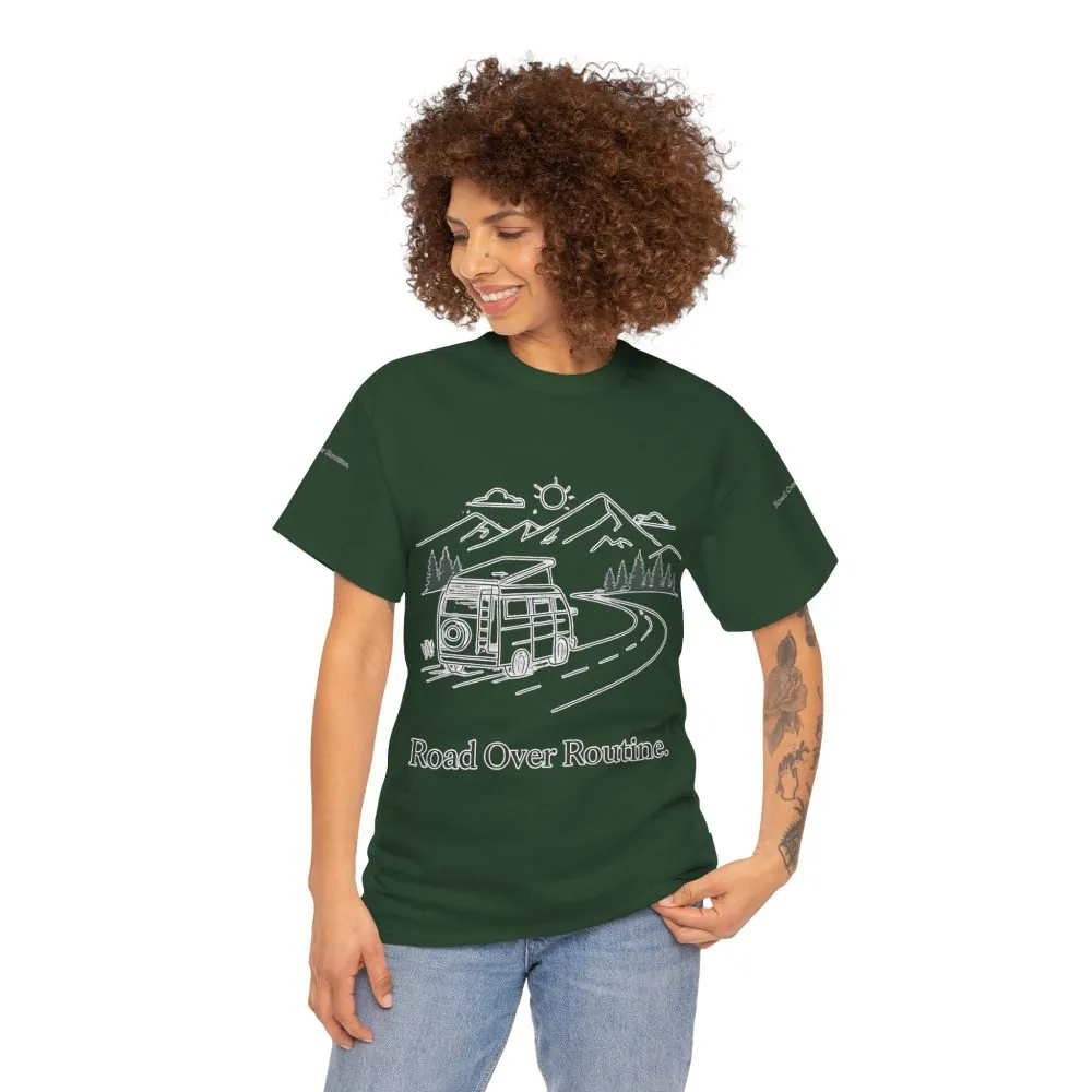 16110192108872522787_2048.jpeg Unisex Heavy Cotton Tee — "Road Over Routine" Design Minimal-Line
