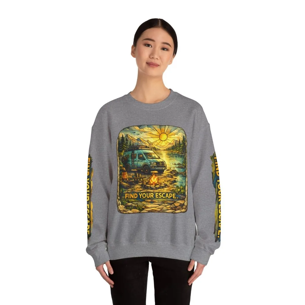 16115231024025830640_2048.jpeg Unisex Heavy Blend™ Crewneck Sweatshirt — "Find Your Escape" Design Cubic-Line