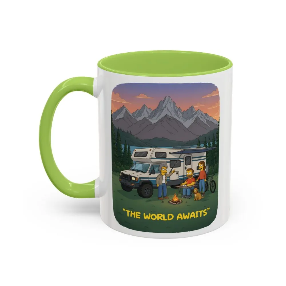 Accent Coffee Mug (11, 15oz) — "The World Awaits" Design Sitcom-Line