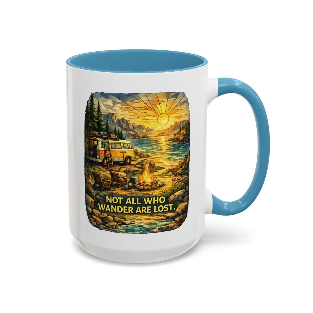 Accent Coffee Mug (11, 15oz) — "Not All Who Wander Are Lost" Design Cubic-Line