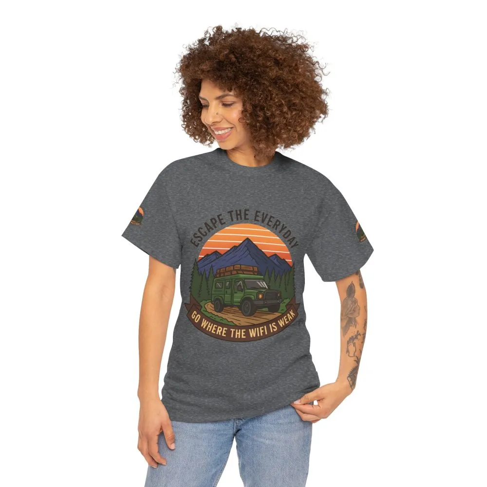 Unisex Heavy Cotton Tee — "Go Where the WiFi Is Weak" Adventure Shirt