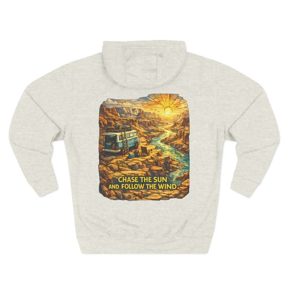 1612127408655117190_2048.jpeg Three-Panel Fleece Hoodie - "Chase The Sun And Follow The Wind" Design Cubic-Line