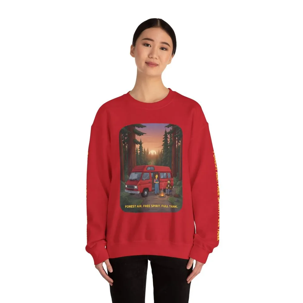 Unisex Heavy Blend™ Crewneck Sweatshirt — "Forest Air Free Spirit Full Tank" Design Sitcom-Line