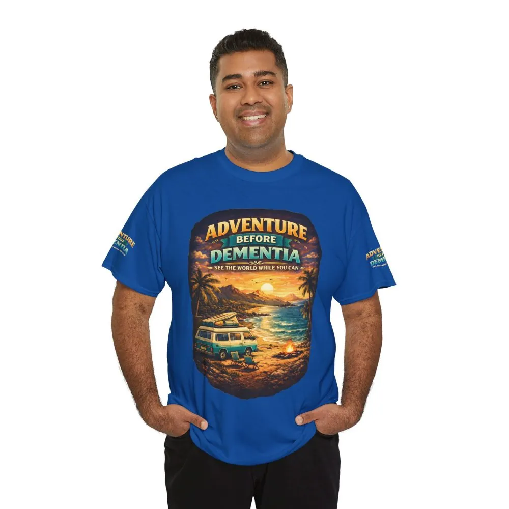 Unisex Heavy Cotton Tee — "Adventure Before Dementia" Design Scenic-Line
