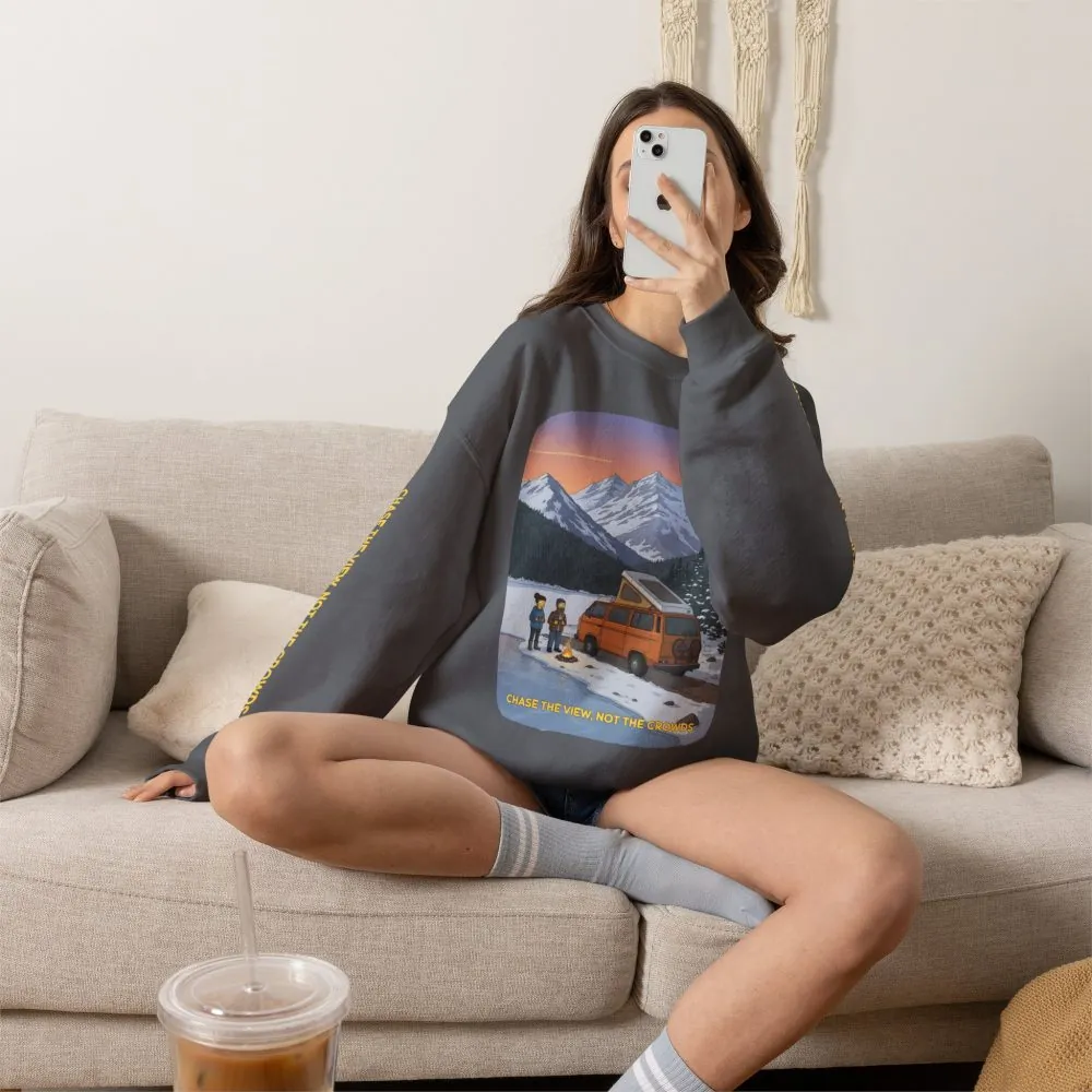 Unisex Heavy Blend™ Crewneck Sweatshirt — "Chase The Views-Not The Crowds"" Design Sitcom-Line