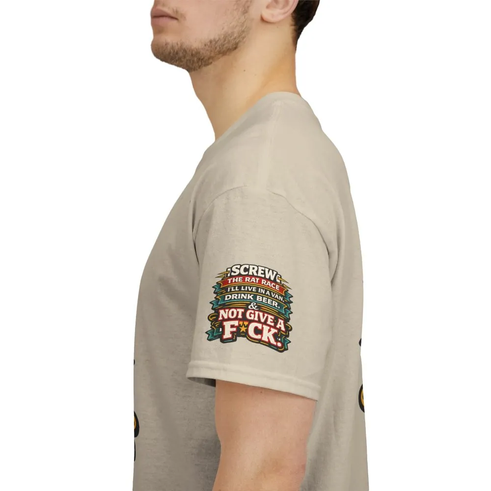 Unisex Heavy Cotton Tee — "Screw The Rat Race" Design F**K-Line