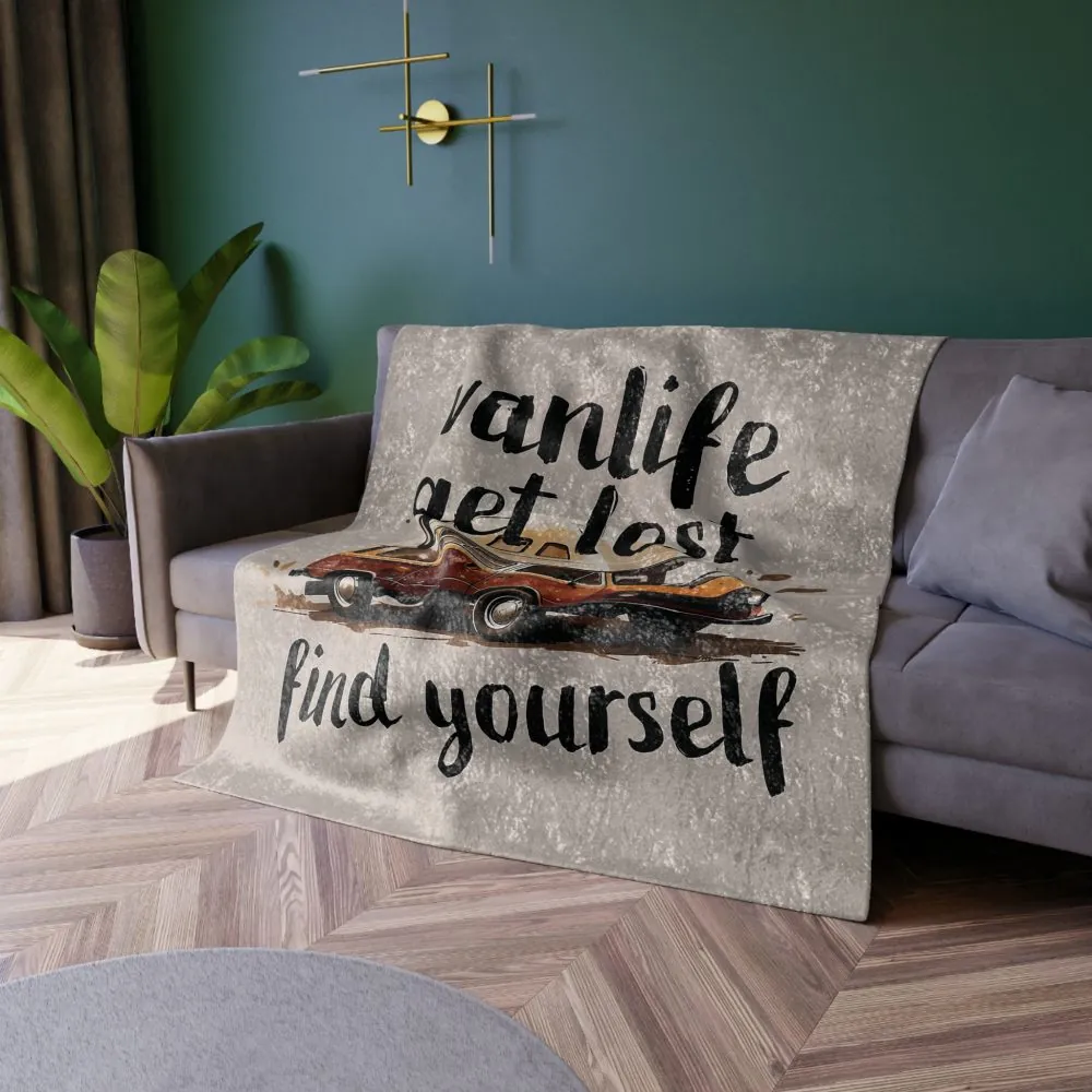 Crushed Velvet Blanket — "Vanlife Get Lost Find Yourself" Cozy Camper Throw