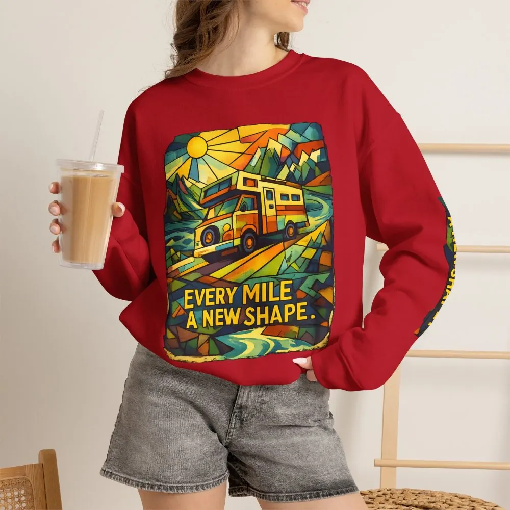 16154962886458332377_2048.jpeg Unisex Heavy Blend™ Crewneck Sweatshirt — "Every Mile A New Shape" Design Cubic-Line