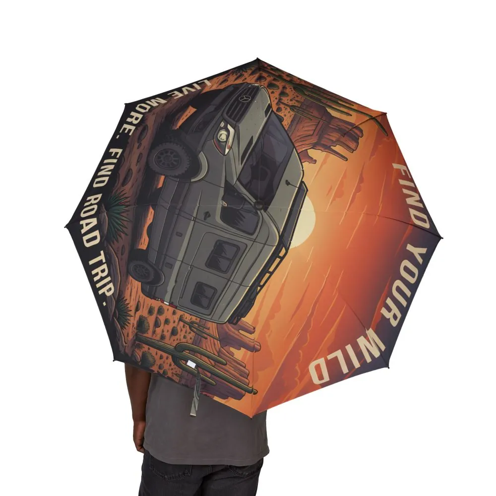Semi-Automatic Foldable Umbrella — "Find Your Wild" Vintage Adventure Print
