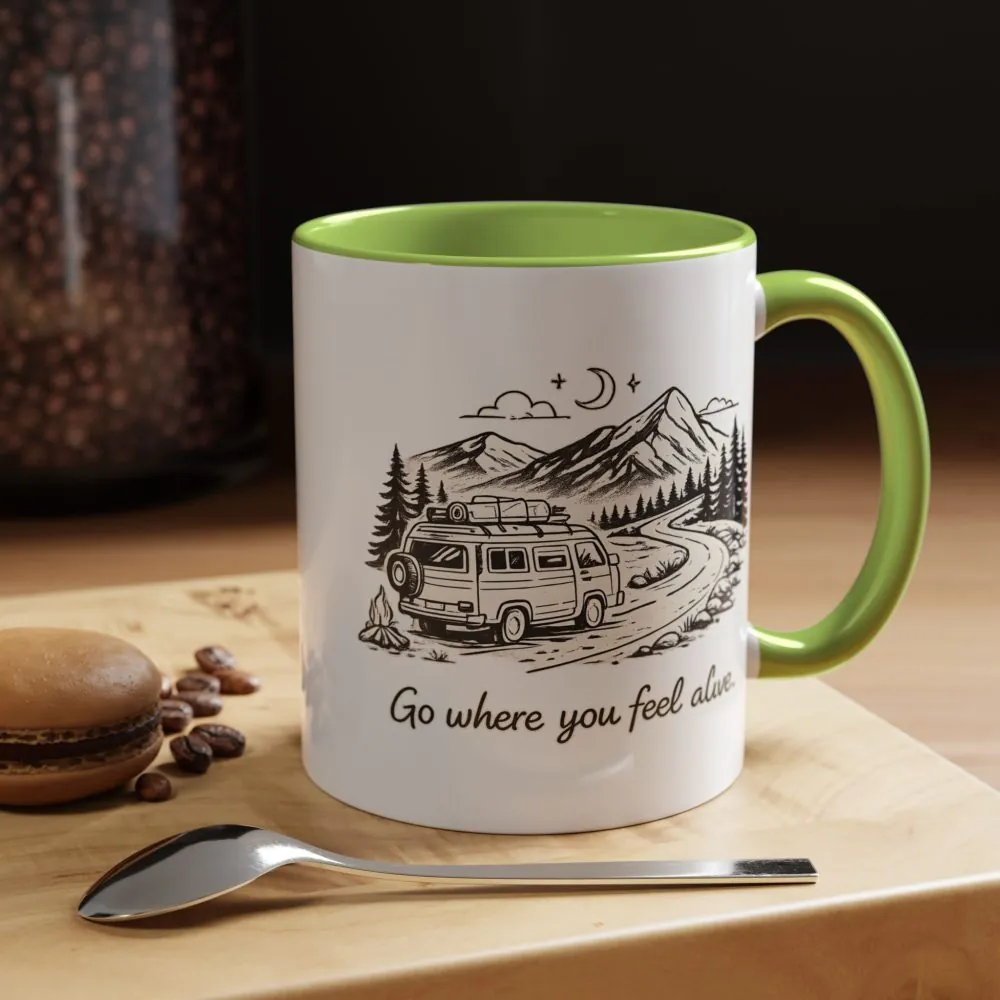 Accent Coffee Mug (11, 15oz) — "Go Where You Feel Alive" Design Minimal-Line