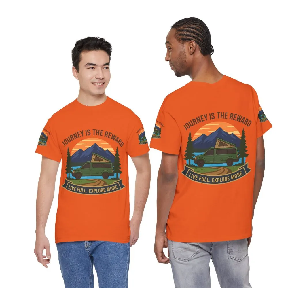 Unisex Heavy Cotton Tee  — "Journey Is The Reward Tee" Adventure Camper Van Graphic T-Shirt