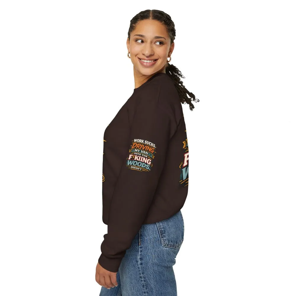 Unisex Heavy Blend™ Crewneck Sweatshirt — "Work Sucks" Design F**K-Line