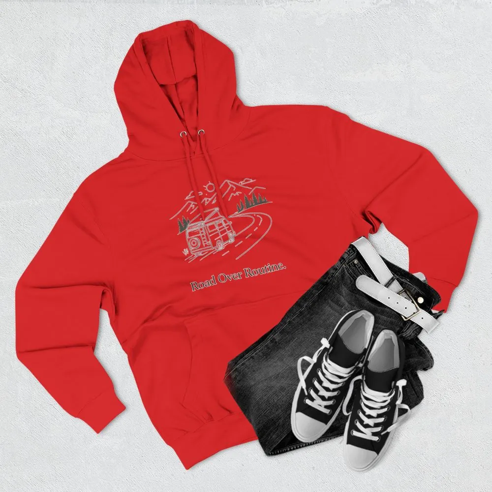 16184726130834868423_2048.jpeg Three-Panel Fleece Hoodie - "Road Over Routine" Design Minimal-Line