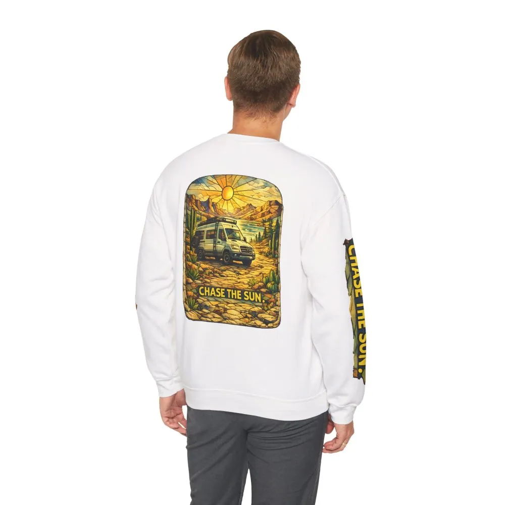Unisex Heavy Blend™ Crewneck Sweatshirt — "Chase The Sun" Design Cubic-Line