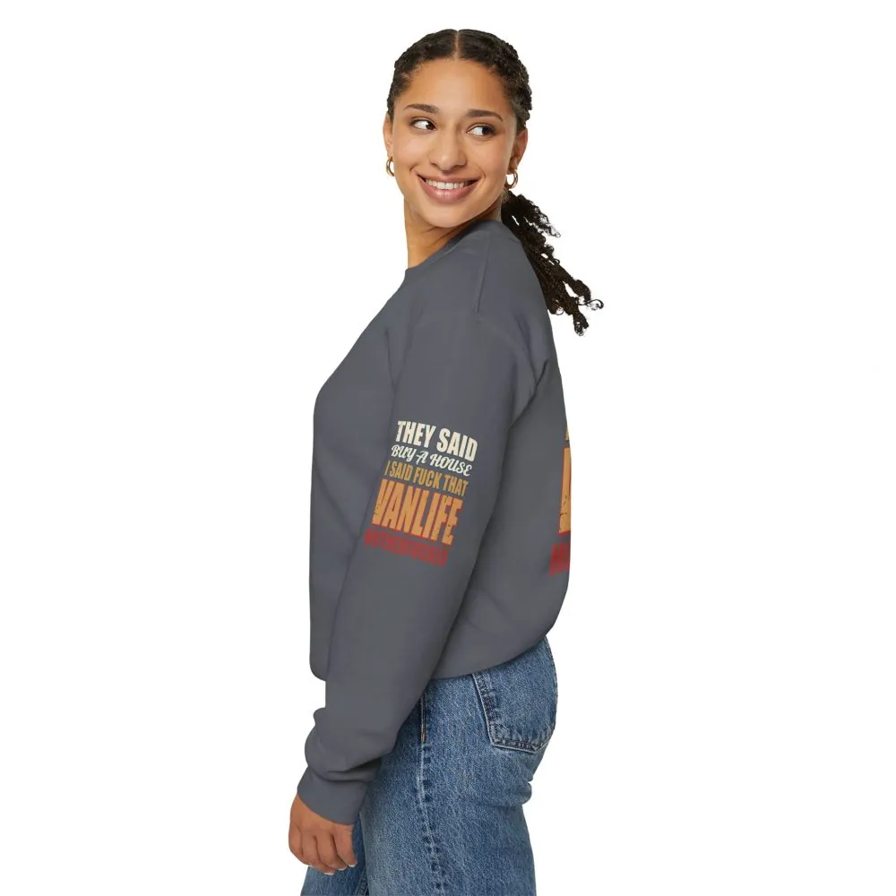 Unisex Heavy Blend™ Crewneck Sweatshirt — "They Said Buy A House" Design F**K-Line