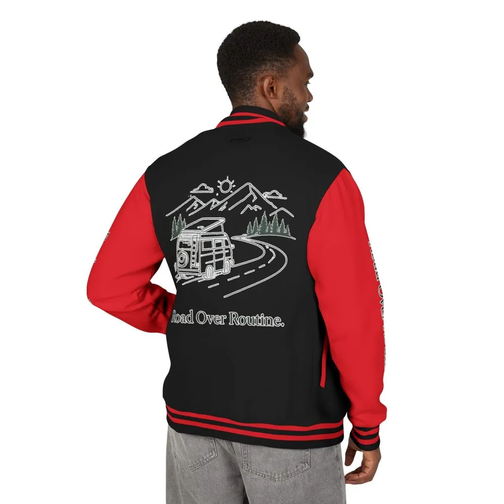 Unisex Heavyweight Letterman Jacket — "Road Over Routine" Travel Varsity Coat