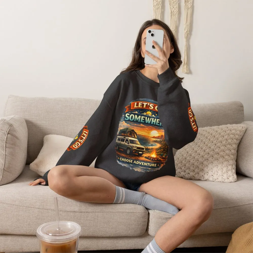Unisex Heavy Blend™ Crewneck Sweatshirt — "Lets Go Somewhere" Design Scenic-Line