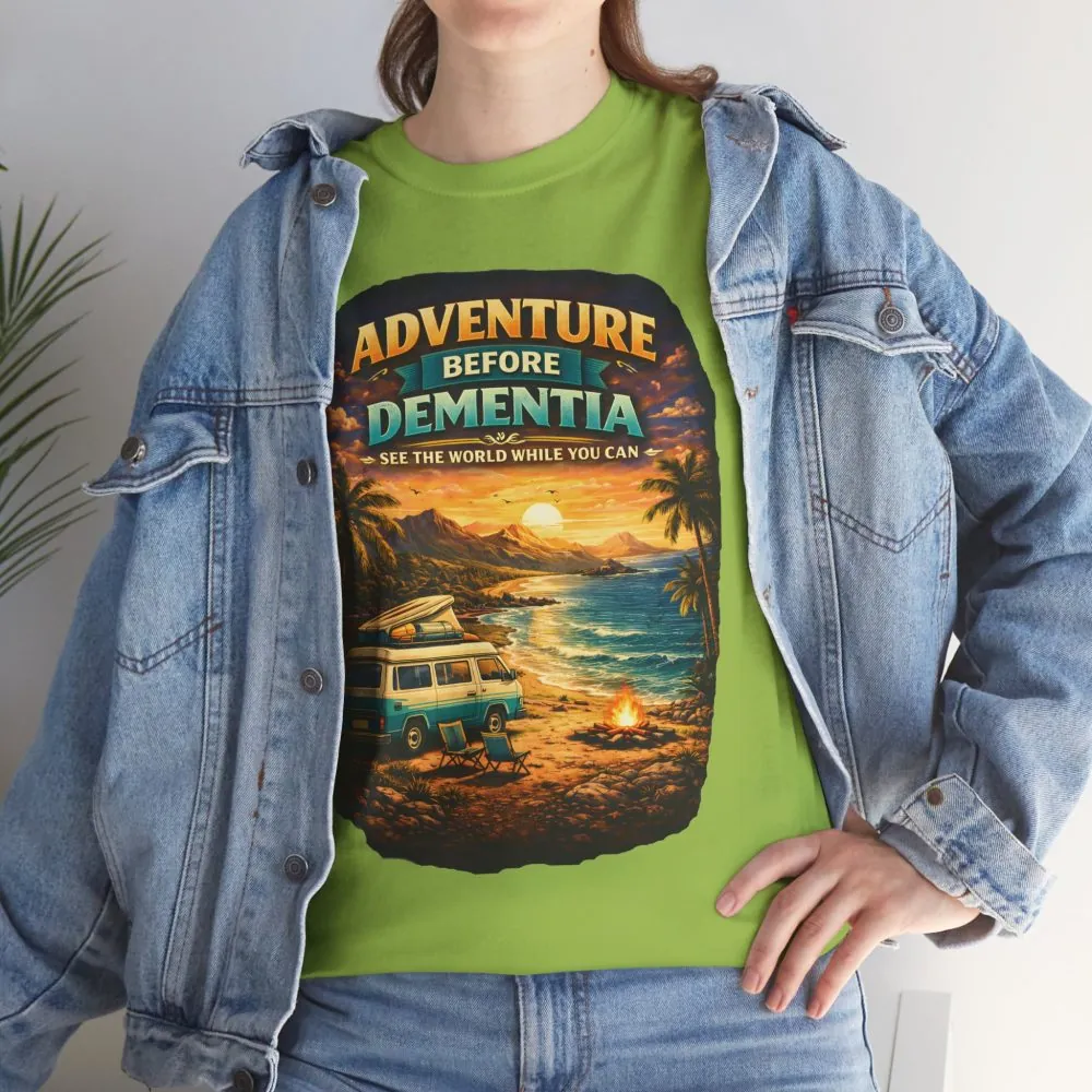 Unisex Heavy Cotton Tee — "Adventure Before Dementia" Design Scenic-Line