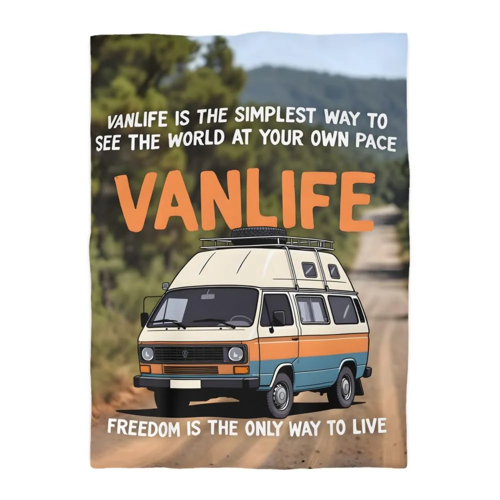 Duvet Cover — "Vanlife freedom is the only way to live" Retro Camper Van Freedom Bedding