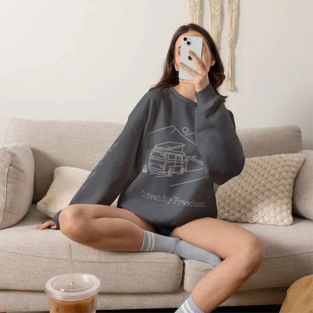 Unisex Heavy Blend™ Crewneck Sweatshirt — "Driven By Freedom" Design Minimal-Line