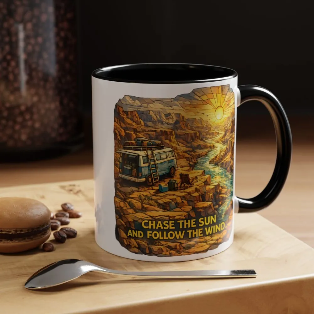 16214681842438988874_2048.jpeg Accent Coffee Mug (11, 15oz) — "Chase The Sun And Follow The Wind" Design Cubic-Line
