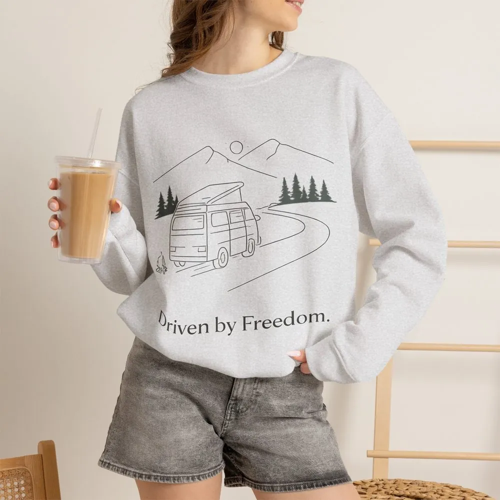 Unisex Heavy Blend™ Crewneck Sweatshirt — "Driven By Freedom" Design Minimal-Line
