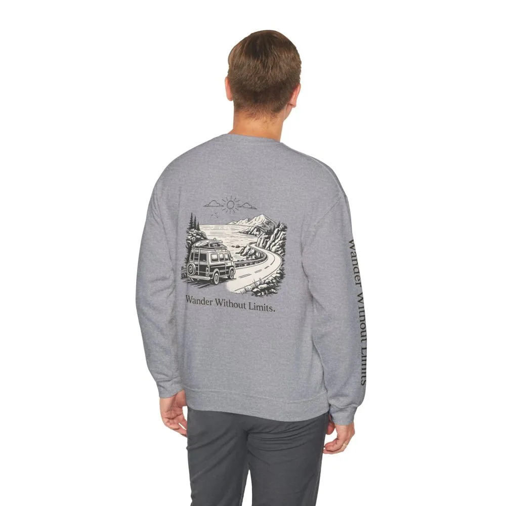 Unisex Heavy Blend™ Crewneck Sweatshirt — "Wander Without Limits" Design Minimal-Line
