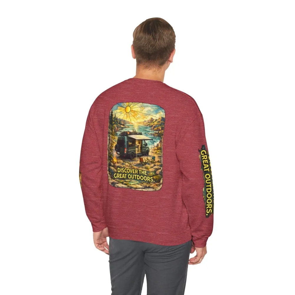 Unisex Heavy Blend™ Crewneck Sweatshirt — "Discover The Great Outdoors" Design Cubic-Line
