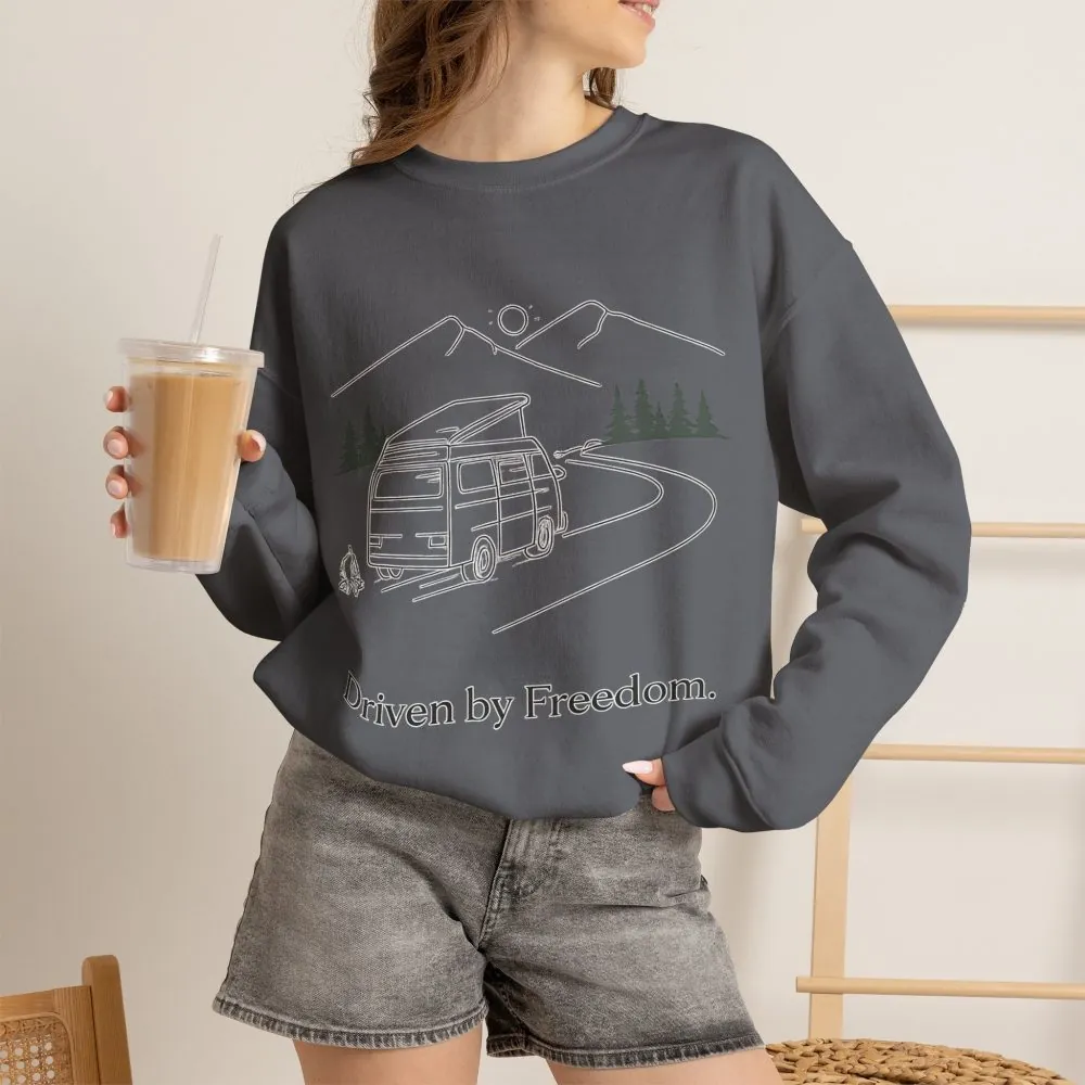 Unisex Heavy Blend™ Crewneck Sweatshirt — "Driven By Freedom" Design Minimal-Line