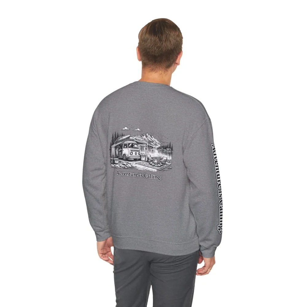 Unisex Heavy Blend™ Crewneck Sweatshirt — "Adventure Is Calling" Design Minimal-Line
