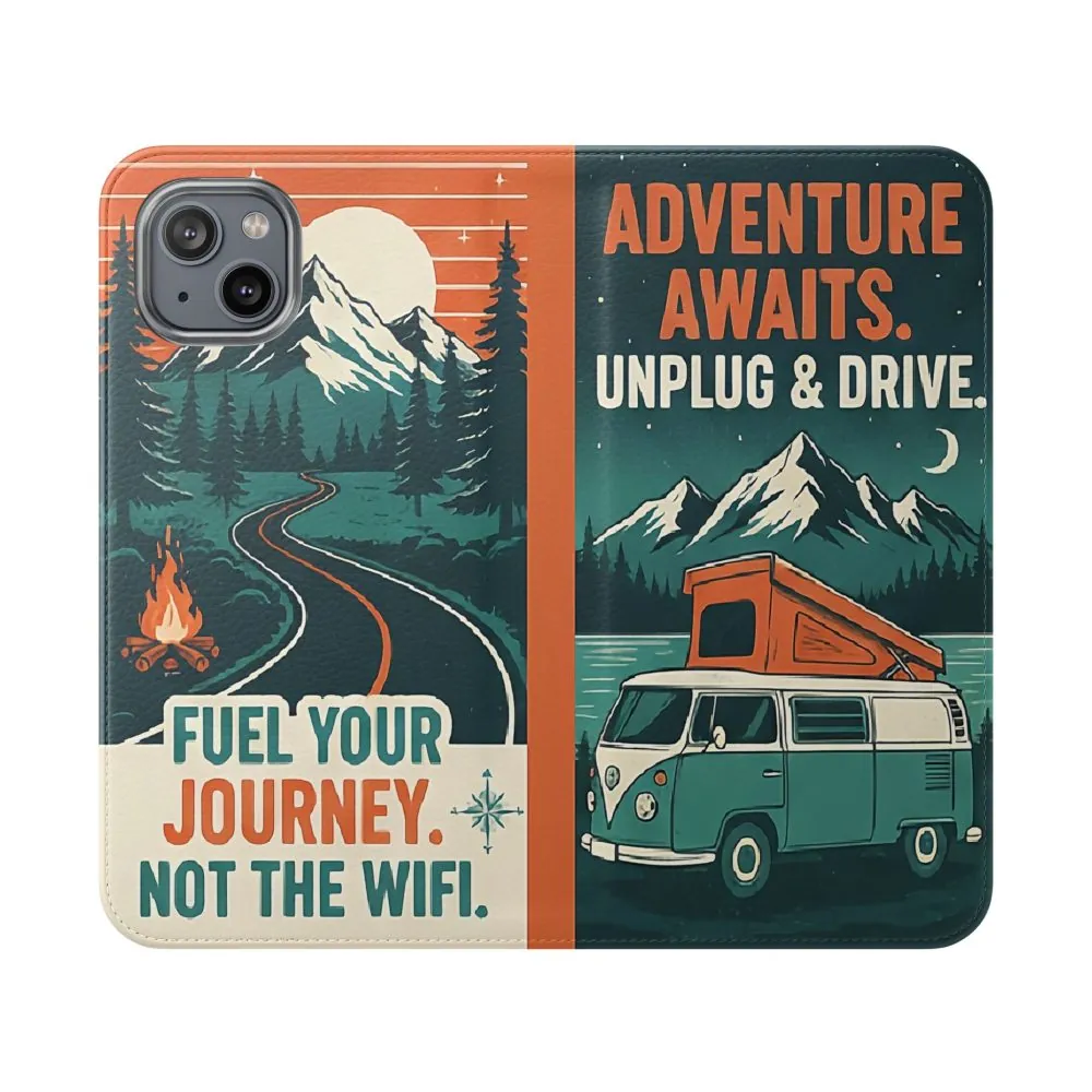 Flip Phone Case — "Adventure Awaits, Fuel Your Journey, Not the WiFi" Wallet Cover