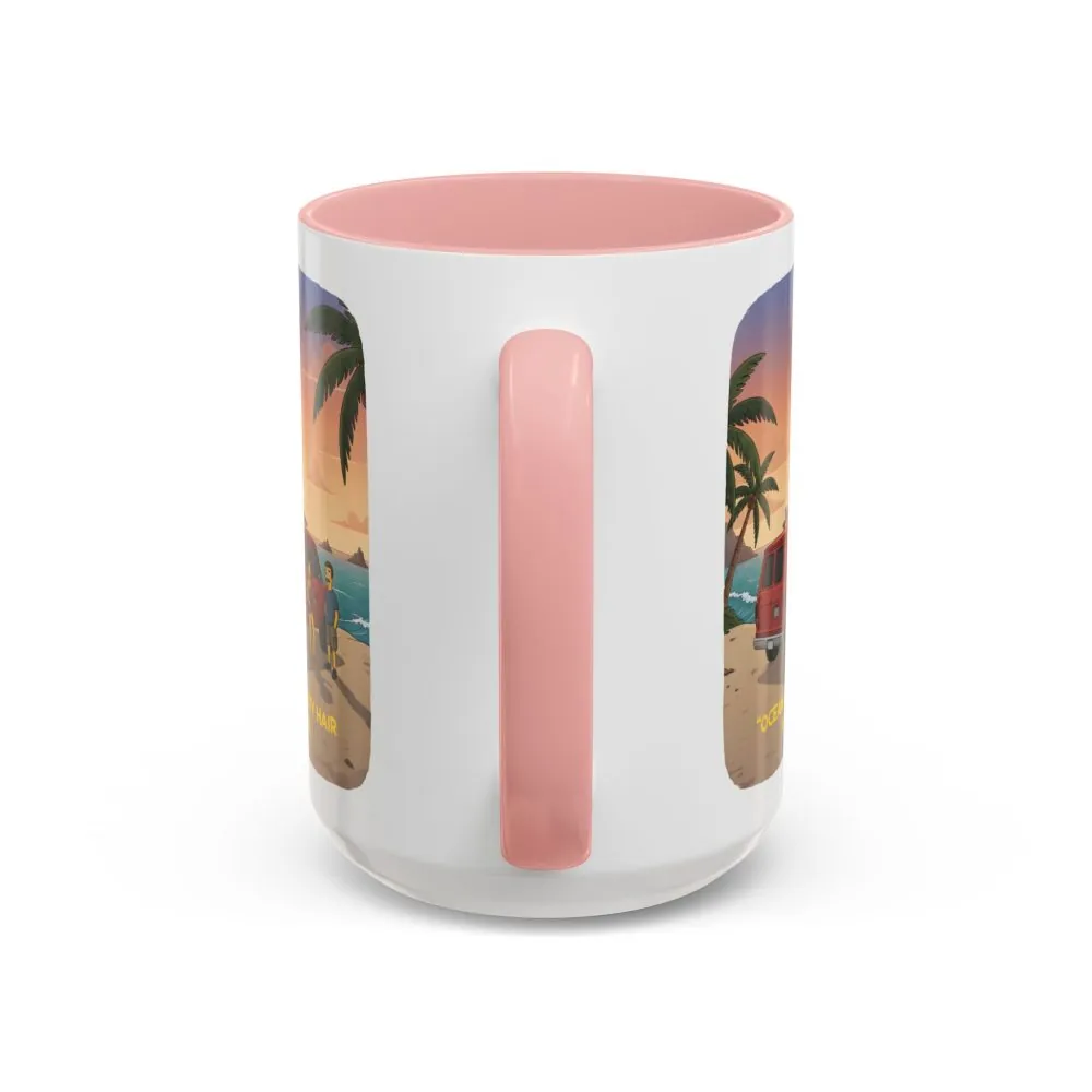 Accent Coffee Mug (11, 15oz) — "Ocean Air Salty Hair Van Life" Design Sitcom-Line